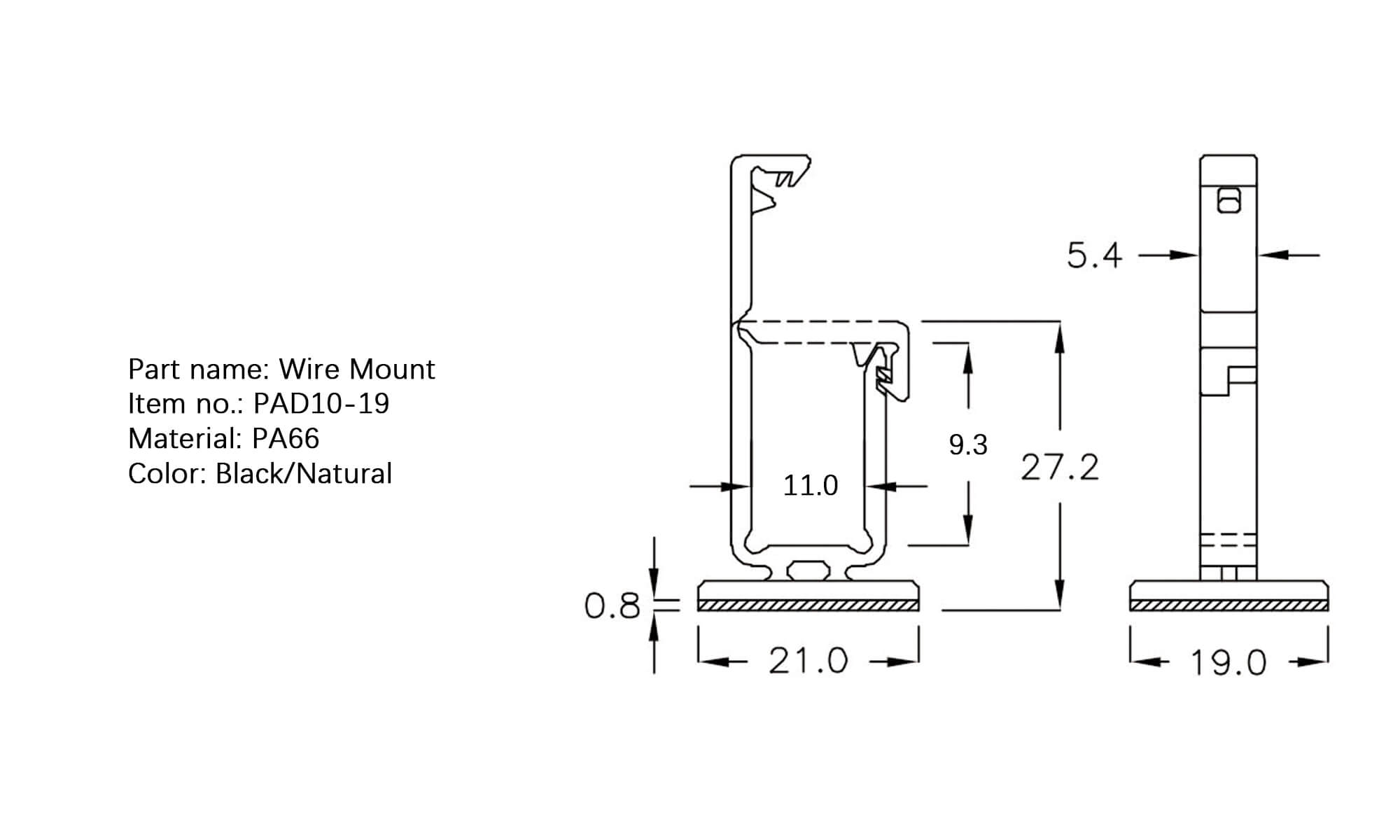 Plastic Wire Mount PAD10-19